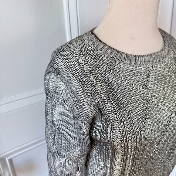 Desigual Women’s Chic Silver Tone Contrast Cable Knit Detail Sweater Medium - Picture 3 of 10